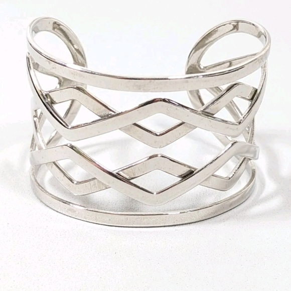 Lia Sophia Silver Tone Zig Zag Open Work Wide Cuff Bracelet - Picture 1 of 4